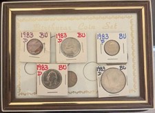Framed Birth Year Coin Gift Set 1983 Penny Nickel Dime Quarter Half Dollar