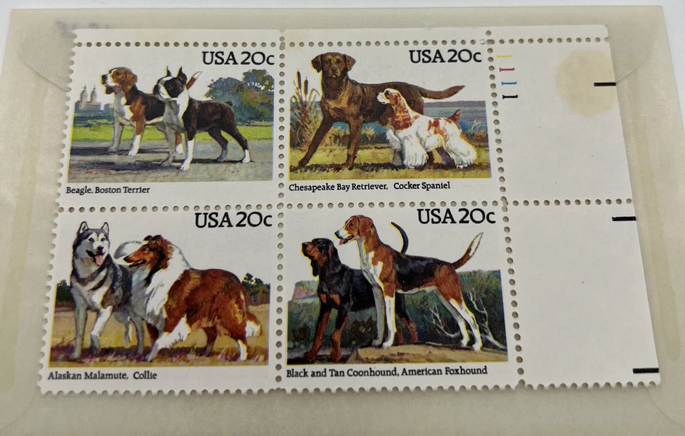 Plate Block of 4 stamps 20 cent-Dogs-1984 - MNH Collectors # 1111 LOOK! 👀💎 - Image 2 of 4