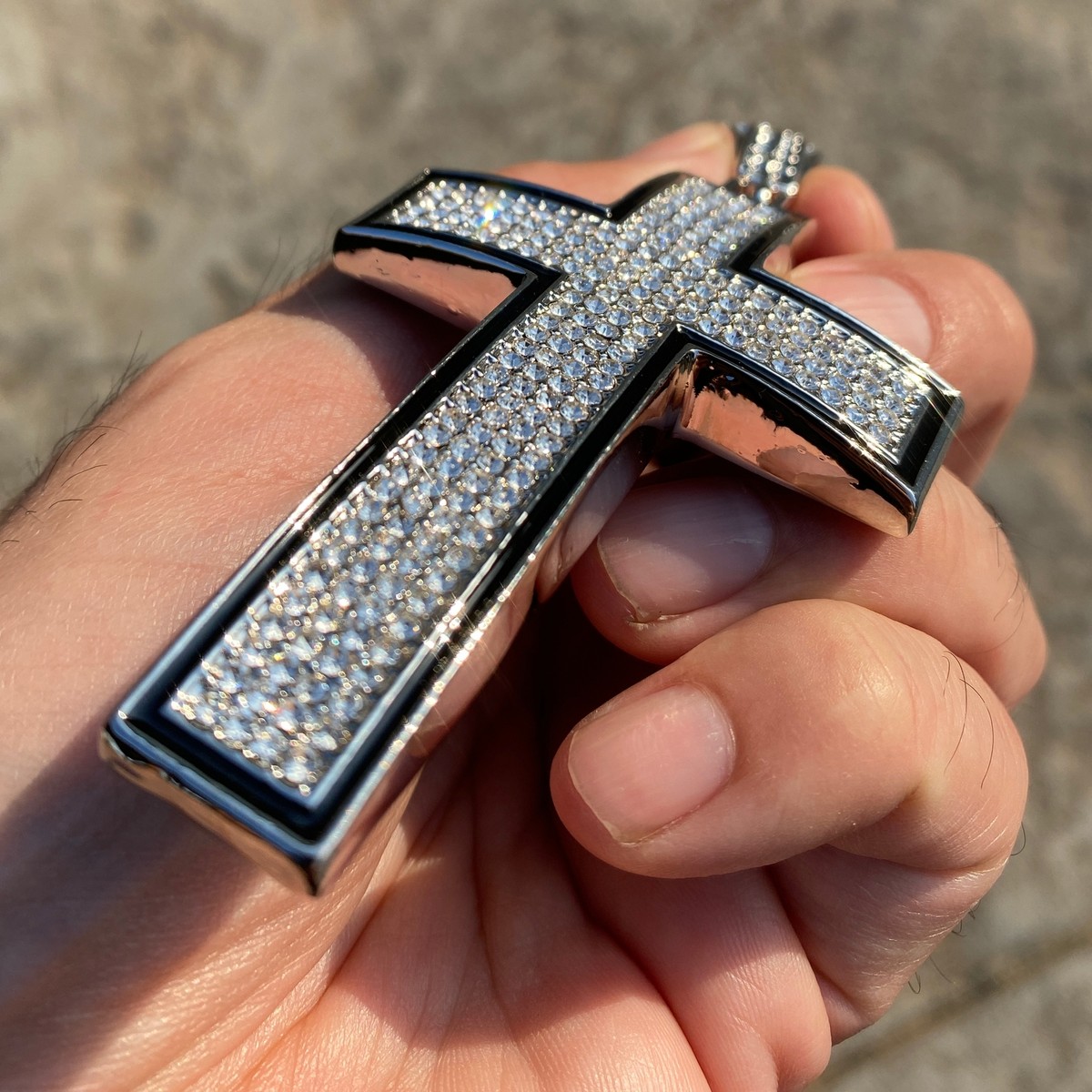 Cross Micro Pave Hip Hop Pendant Simulated CZ Silver Tone Black