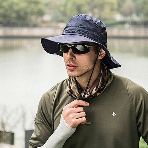 Mens Outdoor Sun Hat Bucket Safari Bush Boonie Hiking Fishing Cap Wide Brim UK - Picture 7 of 25