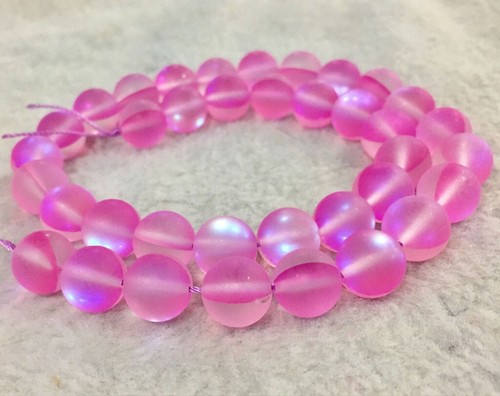 Matte 6/8/10/12mm Pink Gleamy Rainbow Moonstone Gemstone Round Loose Beads 15'' - Picture 6 of 9