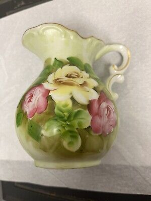 Vintage Norcrest Japan Ceramic Pitcher and Bowl Green Floral Vintage Norcrest Japan Ceramic Pitcher and Bowl Green Floral