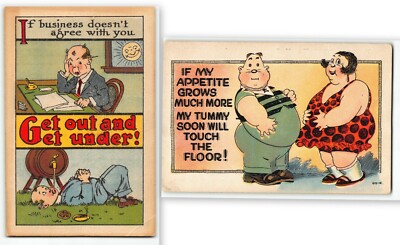 2 Too Fun - Pandemic Adjacent Comic~Pair Linen Postcards Beer Weight Gain -N4