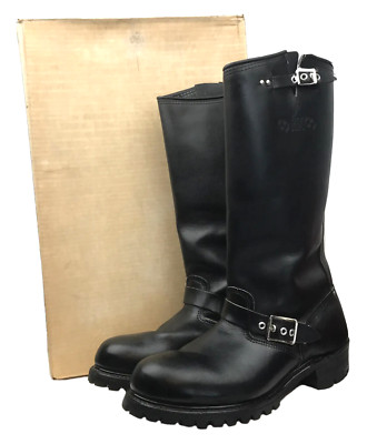 Vintage Carolina Mens Boots Size 11 Black Leather Biker Harness USA NOS 1992