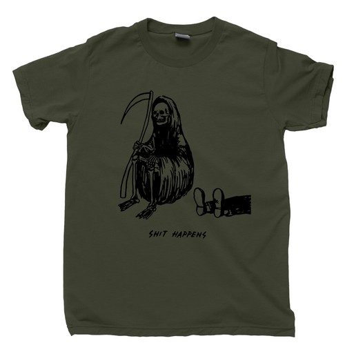 Grim Reaper T Shirt Sh!t Happens Death Life Sucks You Die Funny Humorous Tee - Picture 15 of 16