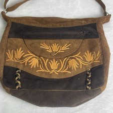 Embroidered Brown Crossbody Bag Purse Adjustable Strap Ethnic Creation Boho