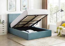 SKY TEAL LUXURY VELVET FABRIC 4FT6 DOUBLE OTTOMAN BED MEMORY FOAM MATTRESS