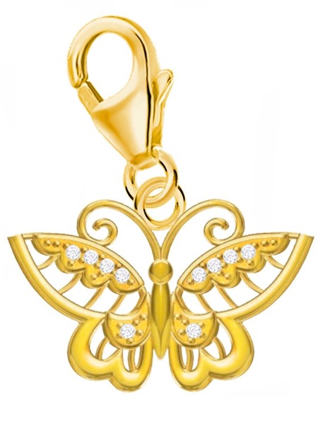 Zirkonia Schmetterling Charm 925 Silber Gold Vergoldet AnhäNger FüR Armband-image