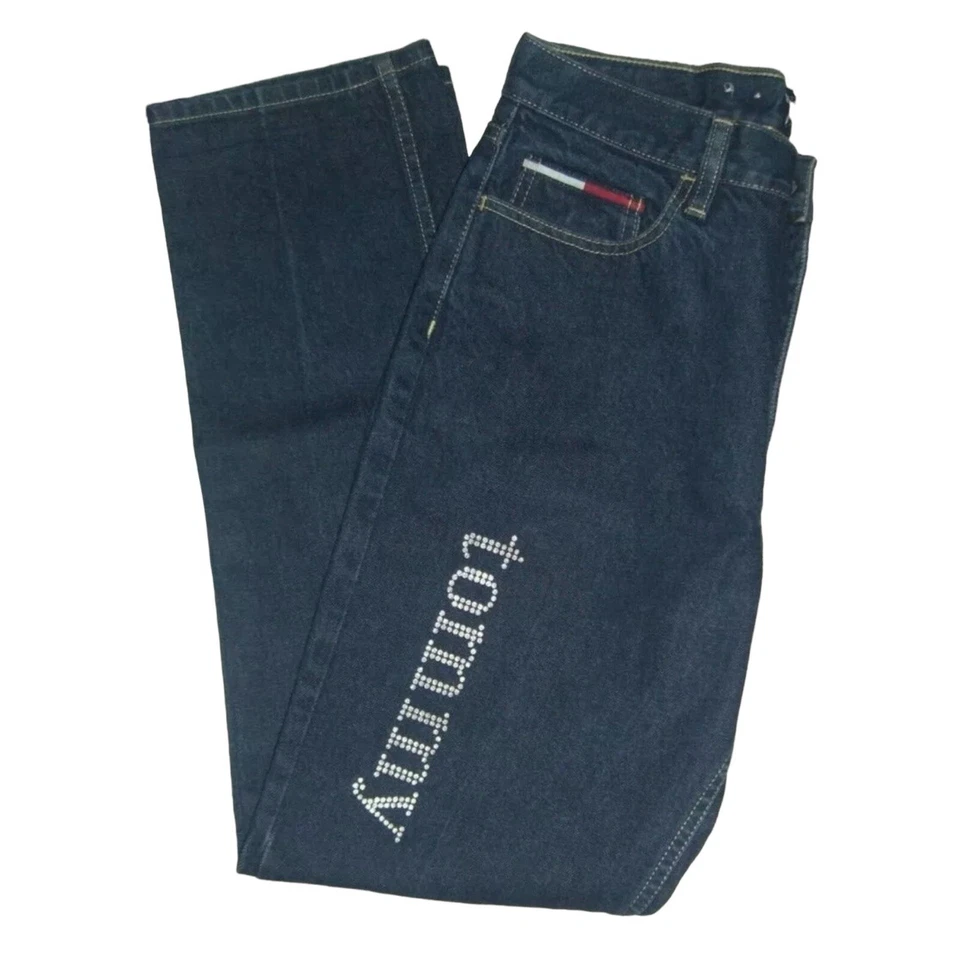 Jeans Tommy Hilfiger Vintage Años 90 Mamá Cintura Alta Deletrear Brillo Hip Hop y2k Foto 2 de 4