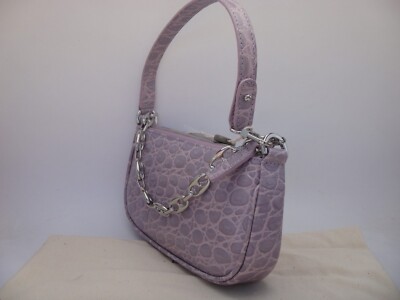 By Far RACHEL Mini Croc Embossed Leather, Strap & Chain, Lilac 