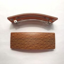 French Barrette Long Hair Clip Smooth Rectangle Wood Grain Print Made in France