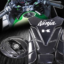 Real Carbon Fiber Gas Tank Pad+Fuel Cap Cover Guard 15-20 Ninja H2/H2R/ZX-10R