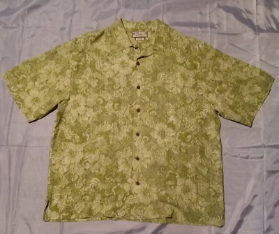 Pussers Island Reserve Mens L 100% Silk Green Floral AOP All Over Print EUC