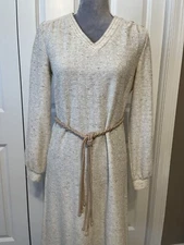 Vintage 70s 80s Butte Knit Sz 10 Textured Nubby Knit Shirt Dress rope belt Cream