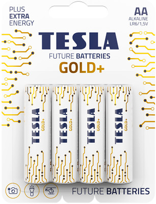 TESLA BATTERIES GOLD+ AA Maximum Power Alkaline Batteries, 10+ Year Shelf Life