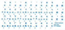 CHINESE KEYBOARD STICKER LABEL TRANSPARENT BLUE LETTERS