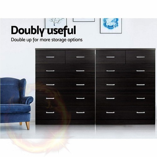 Artiss Tallboy 6 Drawers Storage Cabinet - Walnut - Picture 7 of 8
