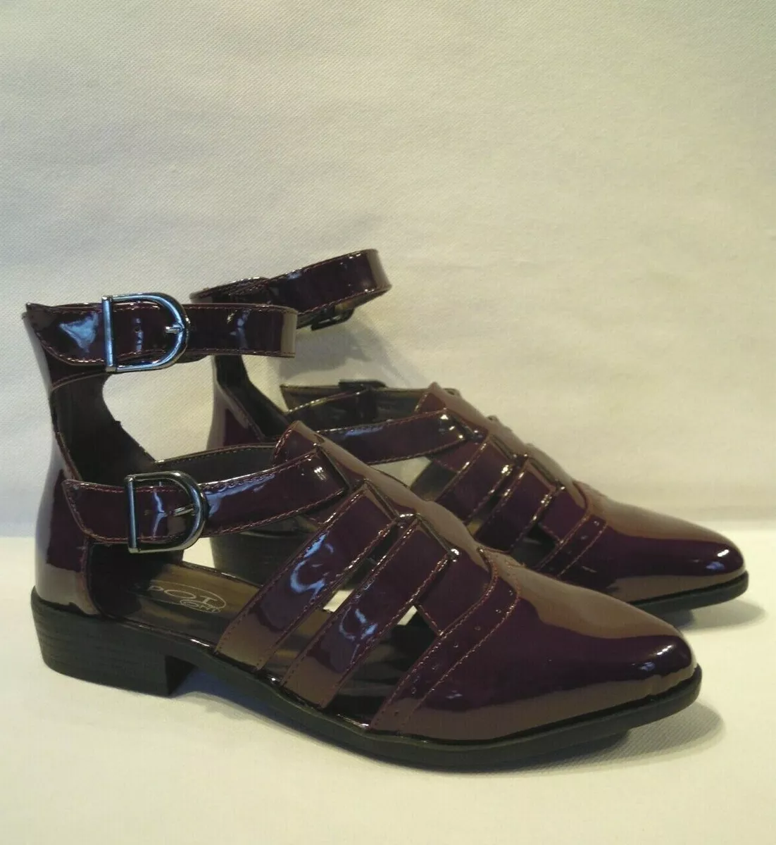 Womens Strappy Flat Shoes Size 5 Burgundy Low Heel Gladiator Sandal School Smart