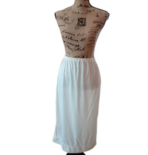 Women's Cream Elastic waist Side Slit Nylon Petticoat Maxi Half Slip Sm- Med X8