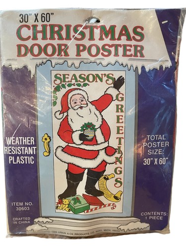 Vintage 1989 New In Package Santa Clause Christmas Door Cover Poster 30”x60” New