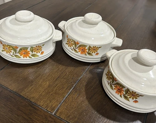 Vintage Capri Bake Serve 'N Store Stoneware Casserole Bowl 1970's Set Of 3 Soup