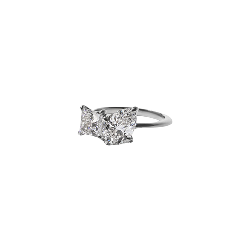 Bague De Fiançailles Toi Et Moi - Diamant De Lab 3,50 Ct Taille Poire/princesse - Platine