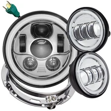 Eagle Lights 7" Chrome Gen 3 LED Headlight Spot Light Kit & Ring Harley Touring