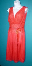 Vtg 50s 60s Countess Layne Red Nylon Lace Nightgown Sz 36 Union Label