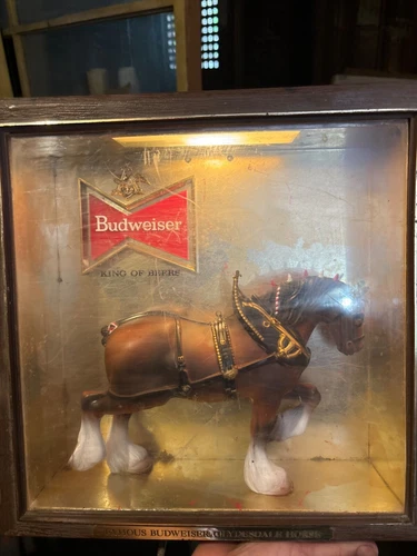 Budweiser Beer Clydesdale Horse Shadow Box Light Up Sign Anheuser-Busch Vintage