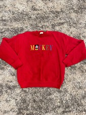 Vintage 90  s Mickey  Co Disney USA Red Crewneck Sweater Colorful Embroidered