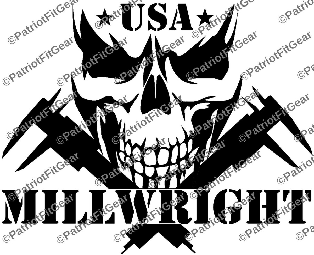 Union Millwrights Skull Micrometer Customizable Vinyl Decal Sticker - Personalized Text & Number - Made In USA - Body Decal For Cars, Windows, Tools