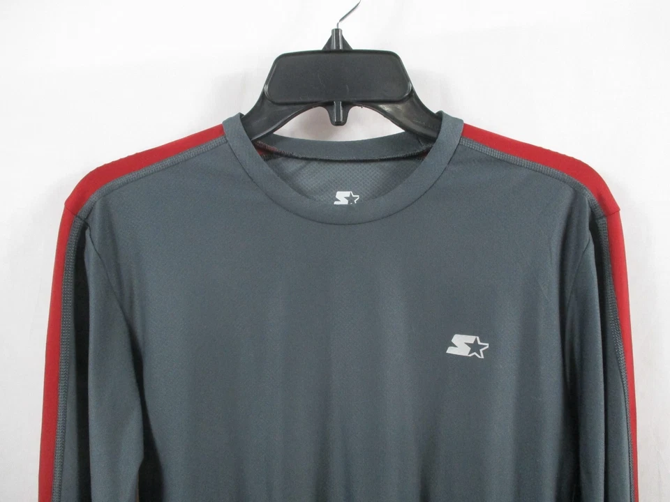 Starter Womens Shirt Large Gray Long Sleeve Round Neck Athletic Polyester Red — 第 2/4 张图片