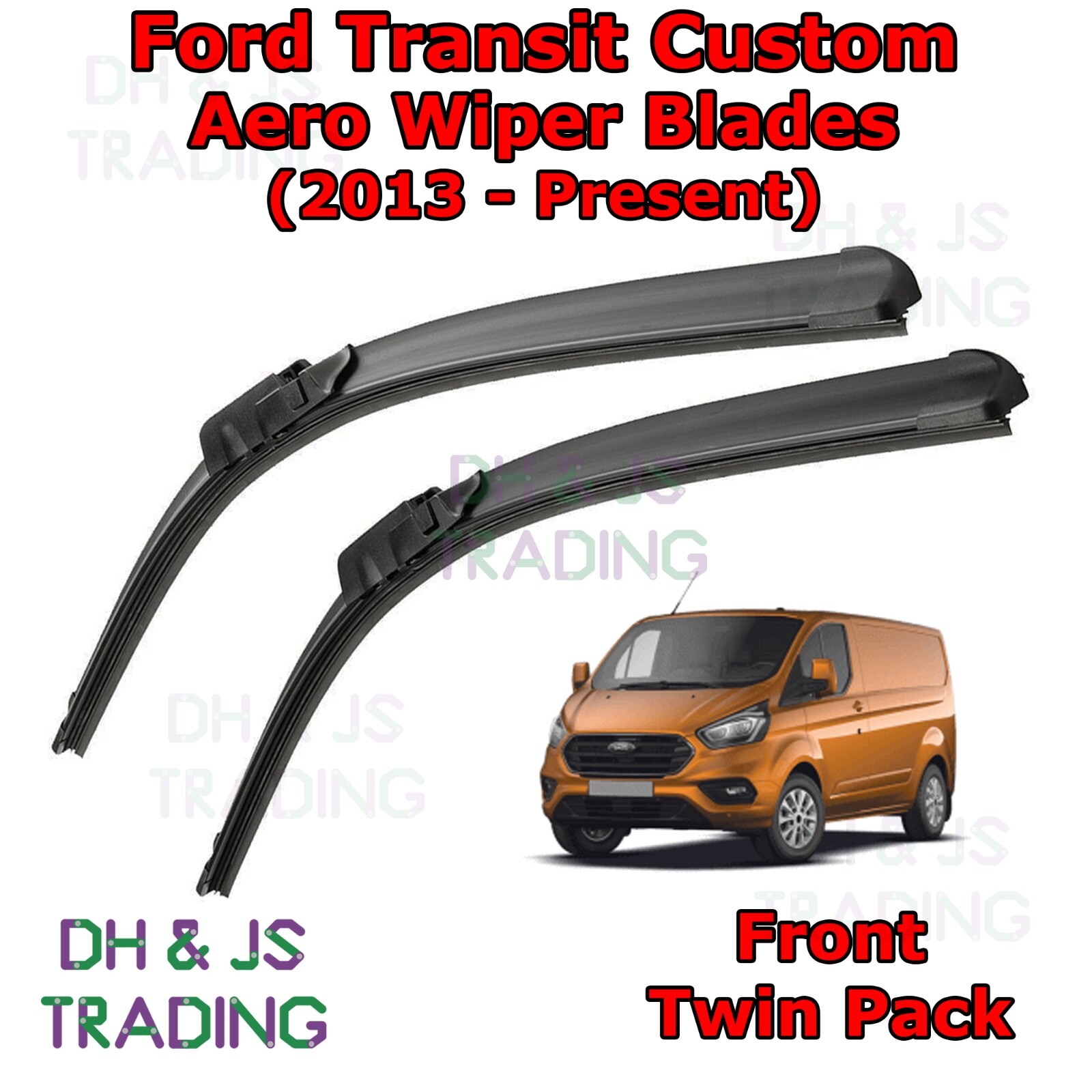 (1319) Ford Transit Custom Aero Wiper Blades / Front Flat Blade Wipers