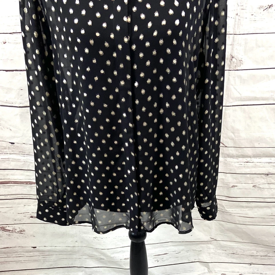 Top Chico's Mujer 2 EE. UU. 12 Negro Dorado Lunares Gasa Mangas Largas Semi Transparente Foto 3 de 4
