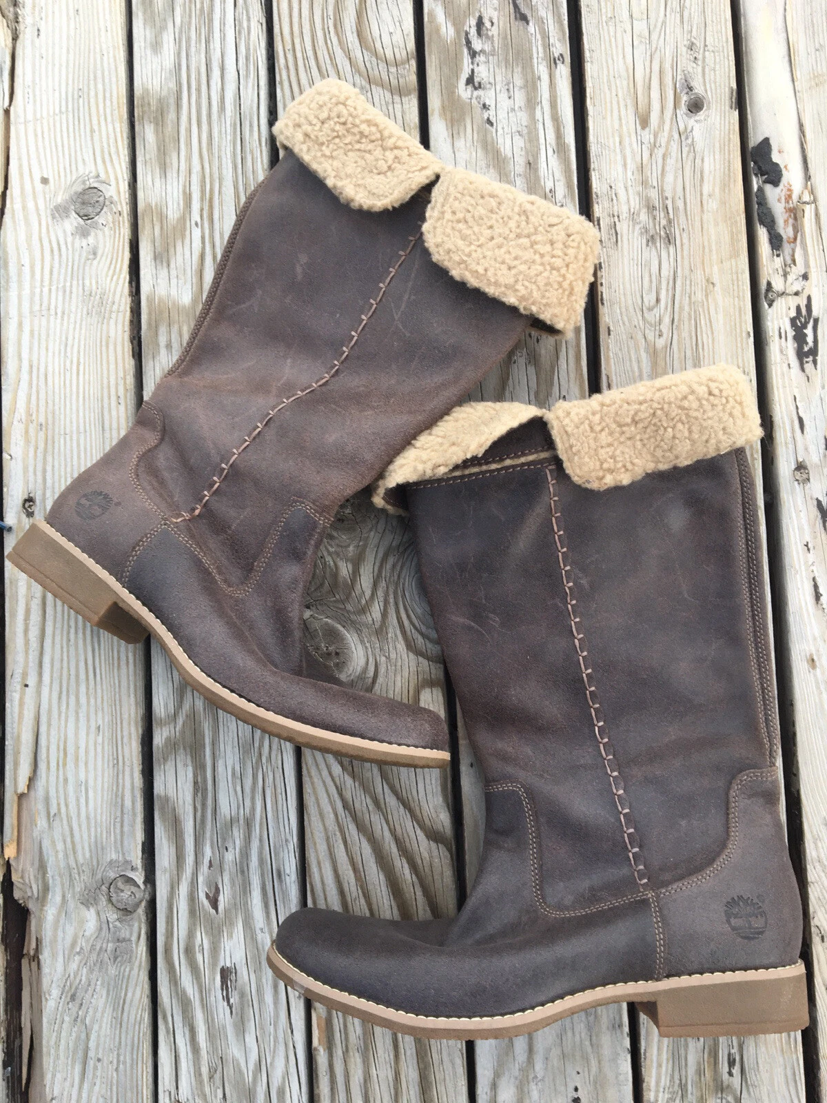 Stivali marroni Timberland Shoreham alti ginocchio pieghevoli 25670 M taglia 9 donna