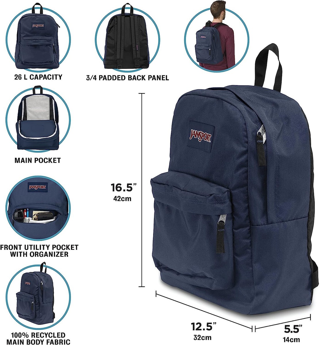 JANSPORT SuperBreak One Backpacks Black Durable Lightweight Book Bag Organizer JANSPORT SuperBreak One Backpacks Black Durable Lightweight Book Bag Organizer