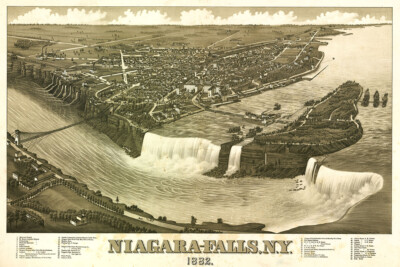 1882 Niagara Falls New York Vintage Old Panoramic Map Wall Art - POSTER 20''x30''