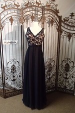 C59 MORI LEE NAVY SZ 6 ILLUSION PROM FORMAL LACE GOWN DRESS