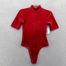 Steve Madden Womens Red Velvet Mock Neck Short Sleeve Bodysuit XS NEW