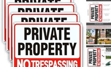 4 Pack Large No Trespassing Signs Private Property, 8x12 Inch Rust Free