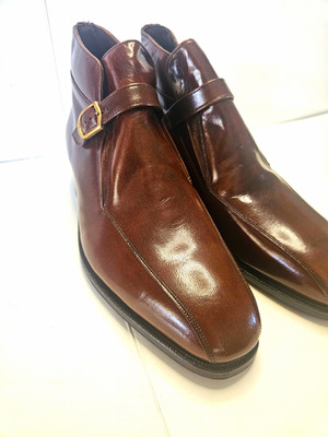 Vintage Florsheim Imperial Men's Cognac Leather Drake Ankle Boots Buckle 8.5 C
