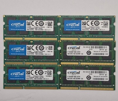 Crucial 8GB DDR3L 1600 SODIMM PC3L CT102464BF160B Laptop Memory 1.35V CL11 QTY#7