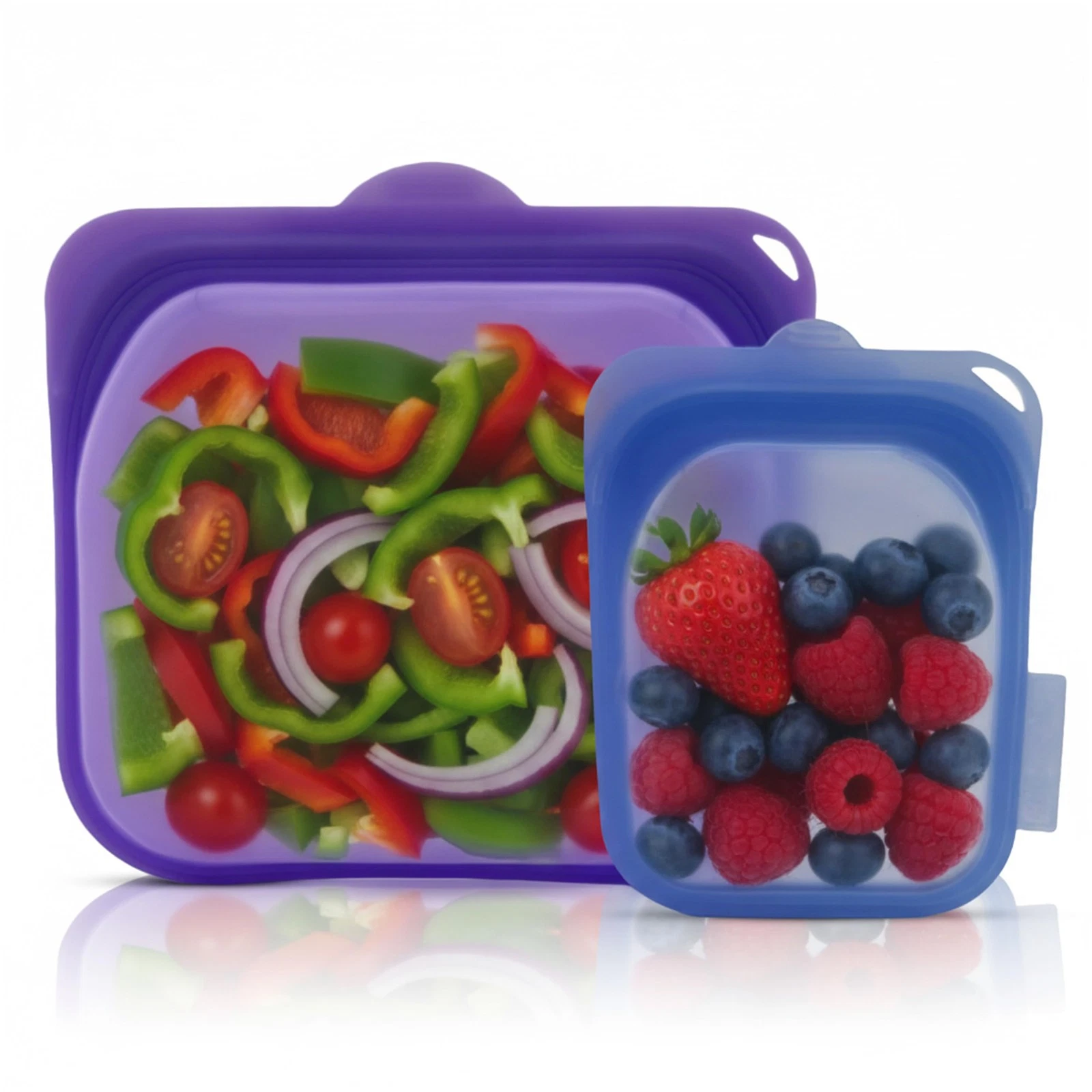 Goods 100% Reusable Silicone Food Storage Bags, Pack of 2 (Purple + Blue), Hy...