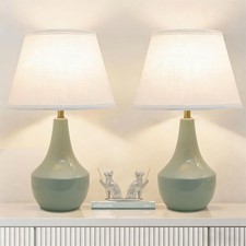 Green Table Lamps Set of 2 19" Ceramic Bedside Desk Lamps for Nightstands wit...