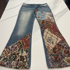 Vintage Bell Bottom Embroidered Beaded Boho Fairy Whimsical Hippie Flare Jeans
