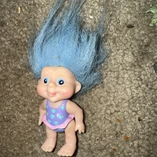 1991 Magic Baby Troll Dolls 3" Poseable Applause Vintage EUC Swimsuit Blue Hair