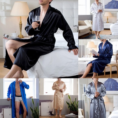 Albornoz de seda kimono satinado de moda para hombre pijama ropa de dormir albornoz