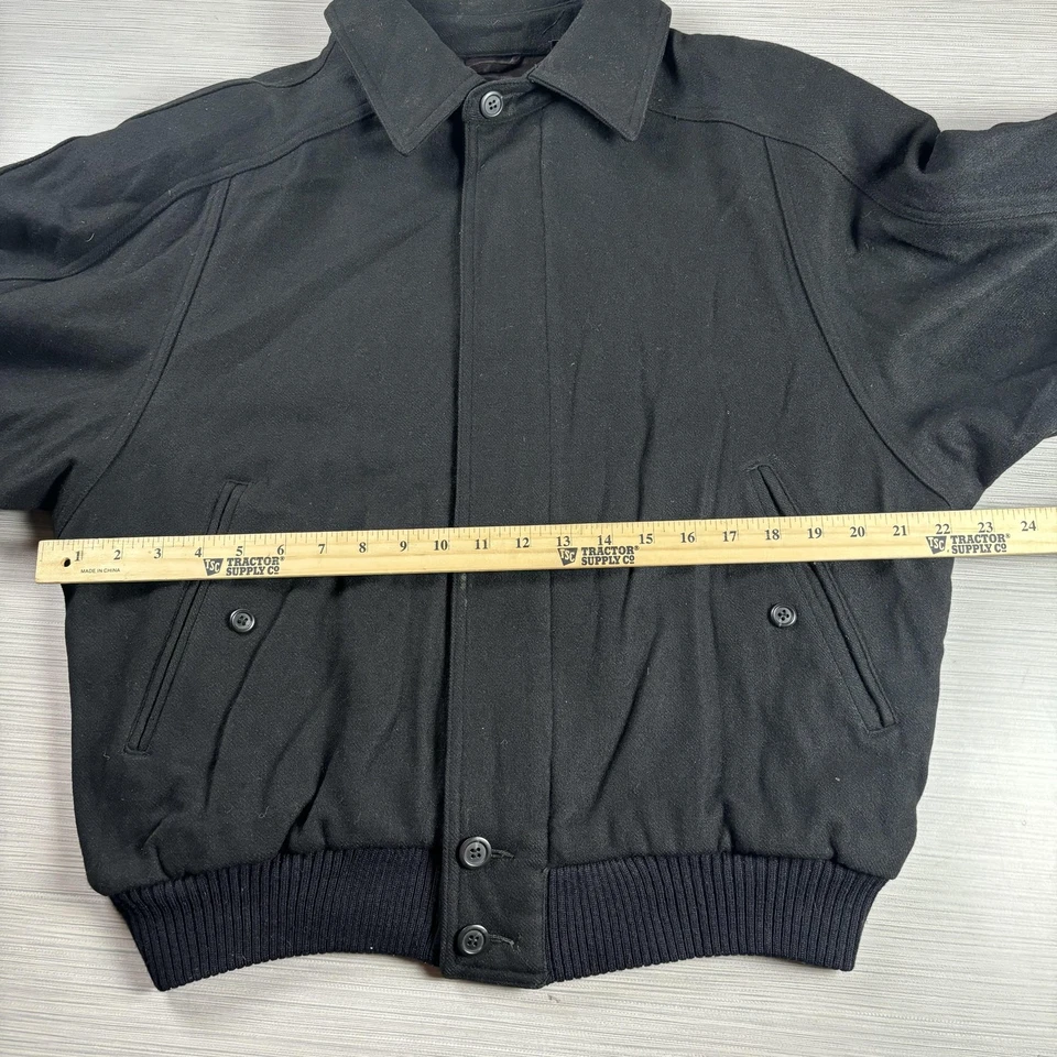 Jhane Barnes Jacket Mens Small Black Wool Blend Bomber Ribbed Hem Button Front - Image 4 of 4