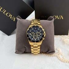 Bulova Marine Star Men s Quartz watch 98B406 Black Dial Gold Stainless Steel