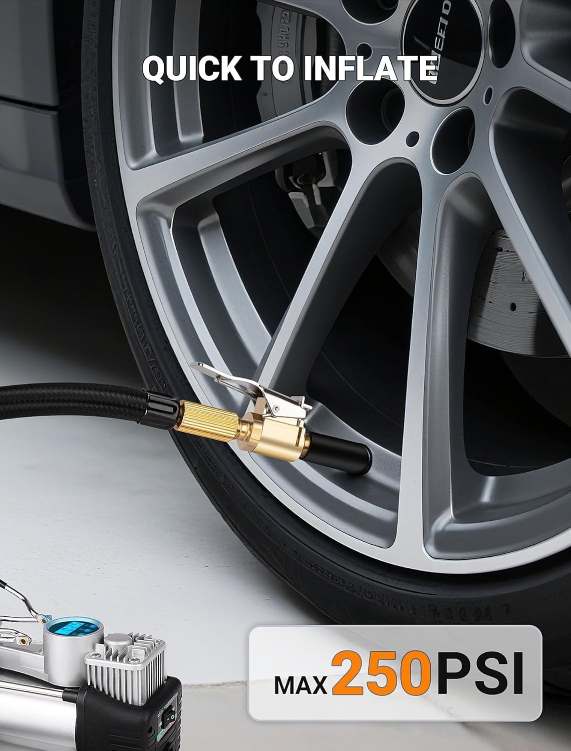 2-Pack Brass Tire Air Chuck, Locking Quick Connect Inflator Hose Adapter, No Lea